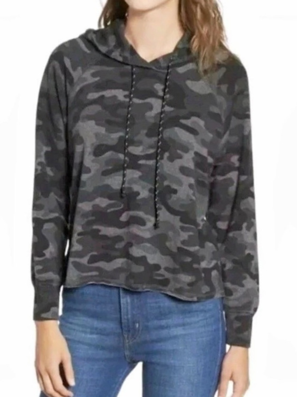 Sundry by Anthropologie Camo Hoodie Pullover Gray & Black Size 1 fits Sm to Med